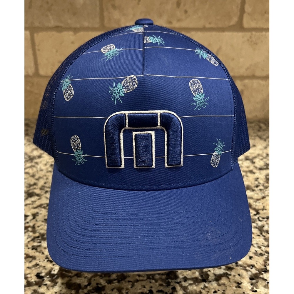 Travis Mathew Big Bend Pineapple Golf Trucker Hat Royal Blue Snapback OS